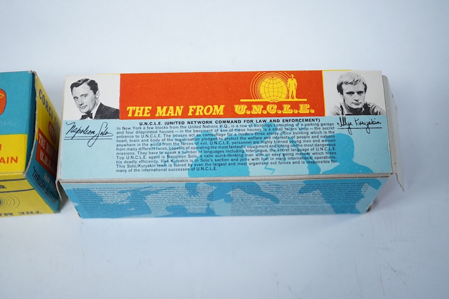 A boxed Corgi Toys (497) Man From Uncle boxed Thrush-Buster, Oldsmobile super 88, together with the Waverly ring, and inner card display stand. Condition - good.